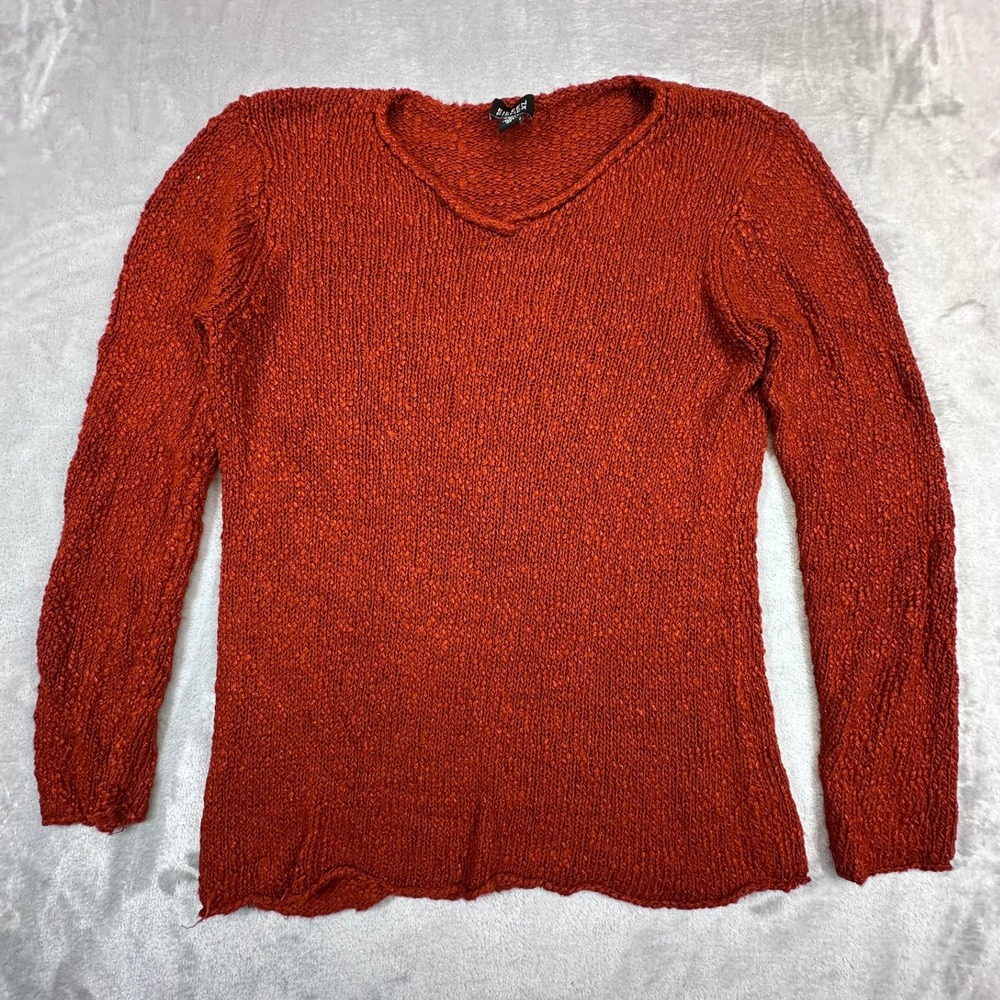 Eileen Fisher‎ Sweater Womens M Orange Textured Italian Yarn V-Neck Long Sleeve
